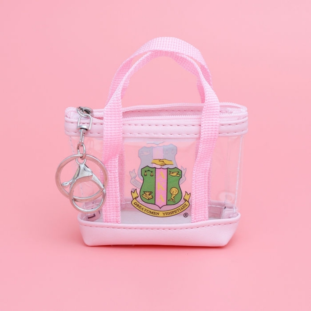 AKA Sorority Mini Tote Zipper Pouch Keychain Clip - Picture 1 of 3
